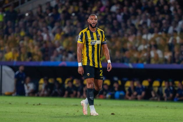 AEK Athens v PFC Levski Sofia UEFA Champions League Harold Moukoudi of AEK Athens during the UEFA Champions League Play-Off Second Leg match at AEK Arena, Athens 26 08 2026 UK Newspapers OUT Copyright: xYannisxHalasx FIL-23829-0102