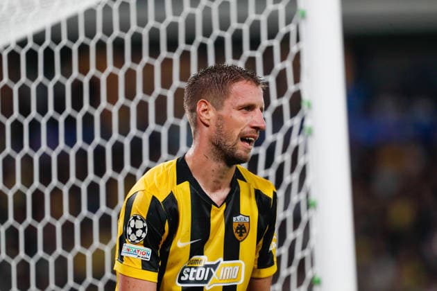 AEK Athens v PFC Levski Sofia UEFA Champions League Barnabás Varga of AEK Athens during the UEFA Champions League Play-Off Second Leg match at AEK Arena, Athens 26 08 2026 UK Newspapers OUT Copyright: xYannisxHalasx FIL-23829-0117