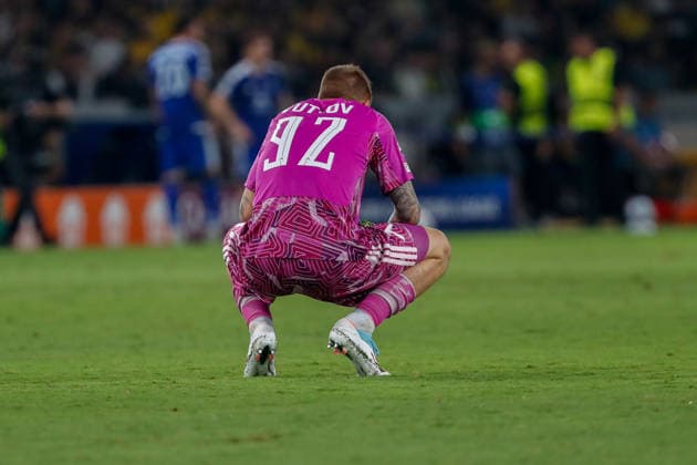 AEK Athens v PFC Levski Sofia UEFA Champions League Svetoslav Vutsov of PFC Levski Sofia is dejected during the UEFA Champions League Play-Off Second Leg match at AEK Arena, Athens 26 08 2026 UK Newspapers OUT Copyright: xYannisxHalasx FIL-23829-0088