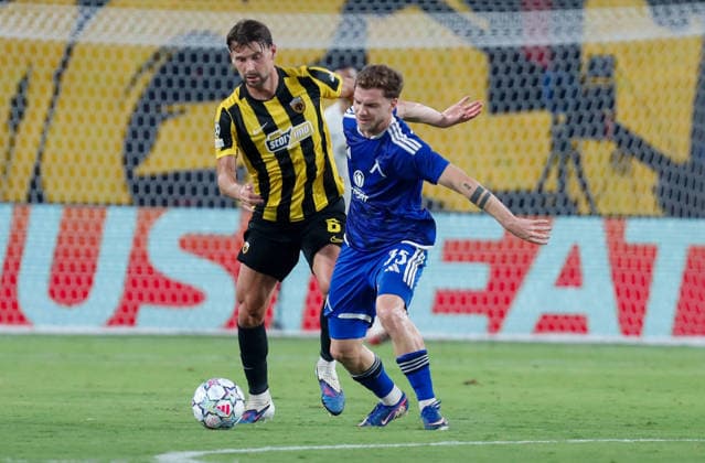 AEK Athens v PFC Levski Sofia UEFA Champions League Kaan Kairinen of AEK Athens and Serginho of PFC Levski Sofia during the UEFA Champions League Play-Off Second Leg match at AEK Arena, Athens 26 08 2026 UK Newspapers OUT Copyright: xYannisxHalasx FIL-23829-0100