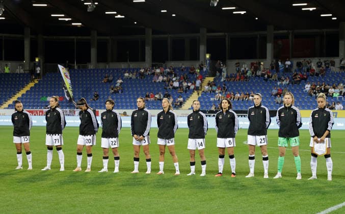 SOCCER - WCL, St.Poelten vs Juventus SANKT POELTEN,AUSTRIA,26.AUG.26 - SOCCER - UEFA Women s Champions League, qualification, SKN Sankt Poelten vs Juventus Turin. Image shows the team of Juventus.  GEPAxpictures xWalterxLuger