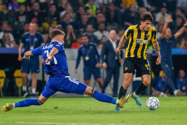 AEK Athens v PFC Levski Sofia UEFA Champions League Lazaros Rota of AEK Athens and Nikola Serafimov of PFC Levski Sofia during the UEFA Champions League Play-Off Second Leg match at AEK Arena, Athens 26 08 2026 UK Newspapers OUT Copyright: xYannisxHalasx FIL-23829-0115