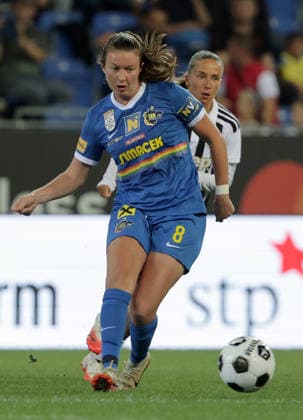 SOCCER - WCL, St.Poelten vs Juventus SANKT POELTEN,AUSTRIA,26.AUG.26 - SOCCER - UEFA Women s Champions League, qualification, SKN Sankt Poelten vs Juventus Turin. Image shows Victoria Laino (St.Poelten) and Tatiana Pinto (Juventus).  GEPAxpictures xWalterxLuger