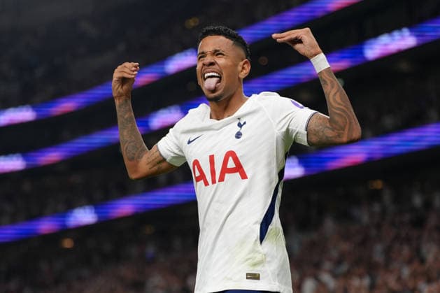 26th August 2026; Tottenham Hotspur Stadium, London, England; Carabao Cup Football, Tottenham Hotspur versus Charlton Athletic; Savio of Tottenham Hotspur celebrates after scoring on his debut to make it 4-0 in the 82nd minute TomxMajor
