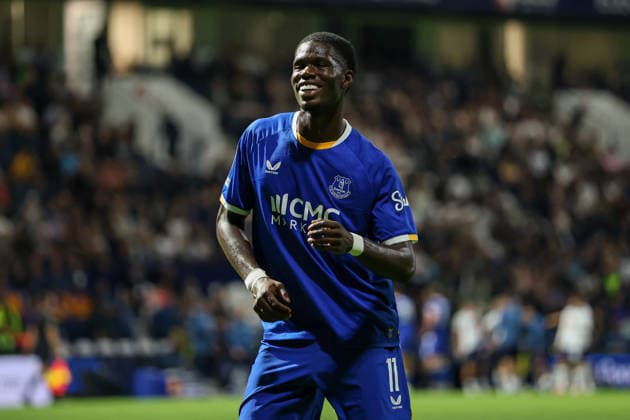 26th August 2026; Deepdale, Preston, England; Carabao Cup Football, Preston North End versus Everton; Thierno Barry of Everton celebrates after scoring in the 59th minute to make the score 0-2 AidanxHunter