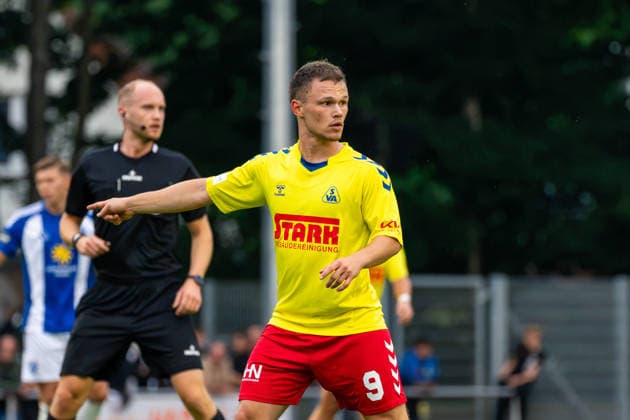 Tobias Fagerström, SV Atlas Delmenhorst, 9, German Soccer, Regionalliga Nord, 2026–27 Season, Matchday 5, August 26, 2026, SV Atlas Delmenhorst vs. BSV Kickers Emden, Stadion an der Düsternortstraße, Delmenhorst, Lower Saxony Copyright: xLeonxFrickx