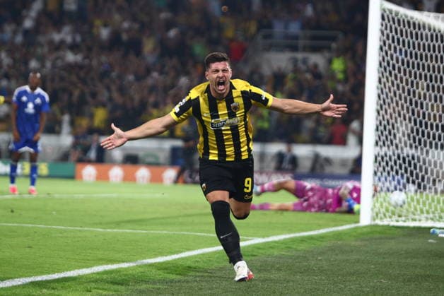 UEFA Champions League - AEK Athens FC vs PFC Levski Sofia - Luka Jovicof AEK Athens FC celebrates the 4-0 during the UEFA Champions League Play-Offs 2nd leg soccer match between AEK Athens FC and PFC Levski Sofia in AEK Arena, Athens, Greece, on 27 August 2026. IMAGO ONE INCH PRODUCTIONS ATHENS GREECE Copyright: xONExINCHxPRODUCTIONSx 7065520