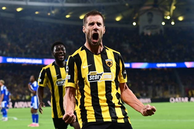 UEFA Champions League - AEK Athens FC vs PFC Levski Sofia - Barnabas Varga AEK Athens FC celebrates during the UEFA Champions League Play-Offs 2nd leg soccer match between AEK Athens FC and PFC Levski Sofia in AEK Arena, Athens, Greece, on 27 August 2026. IMAGO ONE INCH PRODUCTIONS ATHENS GREECE Copyright: xONExINCHxPRODUCTIONSx 7065521