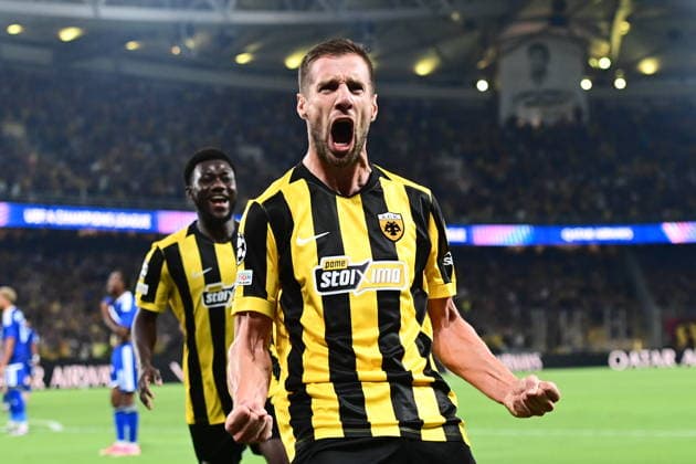 UEFA Champions League - AEK Athens FC vs PFC Levski Sofia - Barnabas Varga AEK Athens FC celebrates during the UEFA Champions League Play-Offs 2nd leg soccer match between AEK Athens FC and PFC Levski Sofia in AEK Arena, Athens, Greece, on 27 August 2026. IMAGO ONE INCH PRODUCTIONS ATHENS GREECE Copyright: xONExINCHxPRODUCTIONSx 7065537