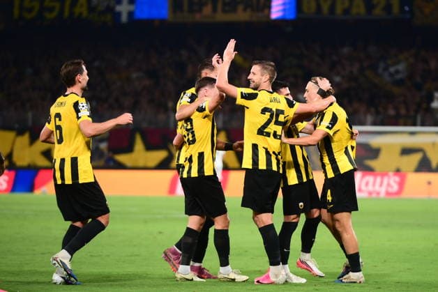 UEFA Champions League - AEK Athens FC vs PFC Levski Sofia - Barnabas Varga AEK Athens FC celebrates during the UEFA Champions League Play-Offs 2nd leg soccer match between AEK Athens FC and PFC Levski Sofia in AEK Arena, Athens, Greece, on 27 August 2026. IMAGO ONE INCH PRODUCTIONS ATHENS GREECE Copyright: xONExINCHxPRODUCTIONSx 7065562