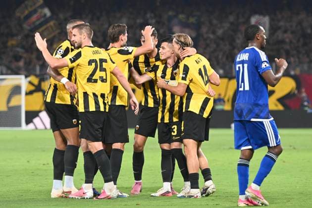 UEFA Champions League - AEK Athens FC vs PFC Levski Sofia - Barnabas Varga AEK Athens FC celebrates during the UEFA Champions League Play-Offs 2nd leg soccer match between AEK Athens FC and PFC Levski Sofia in AEK Arena, Athens, Greece, on 27 August 2026. IMAGO ONE INCH PRODUCTIONS ATHENS GREECE Copyright: xONExINCHxPRODUCTIONSx 7065582