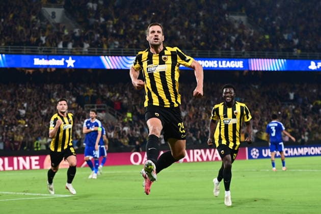 UEFA Champions League - AEK Athens FC vs PFC Levski Sofia - of AEK Athens FC in action against of PFC Levski Sofia during the UEFA Champions League Play-Offs 2nd leg soccer match between AEK Athens FC and PFC Levski Sofia in AEK Arena, Athens, Greece, on 27 August 2026. IMAGO ONE INCH PRODUCTIONS ATHENS GREECE Copyright: xONExINCHxPRODUCTIONSx 7065539
