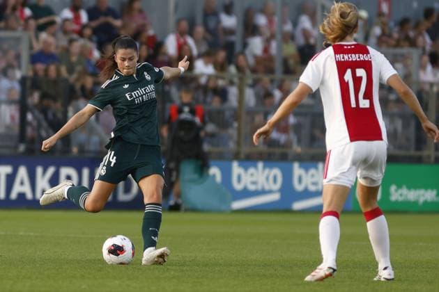 AMSTERDAM , 26-08-2026, Sportcomplex De Toekomst , Champions League Women , football , Third qualifying round 1st leg season 2026 2027 , match between Ajax and Real Madrid (women) , picture shows Real Madrid player Maria Mendez Ajax - Real Madrid (women)  x206075762x Copyright:
