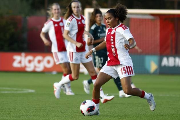 AMSTERDAM , 26-08-2026, Sportcomplex De Toekomst , Champions League Women , football , Third qualifying round 1st leg season 2026 2027 , match between Ajax and Real Madrid (women) , picture shows Ajax player Ella Touon Ajax - Real Madrid (women)  x206075983x Copyright: