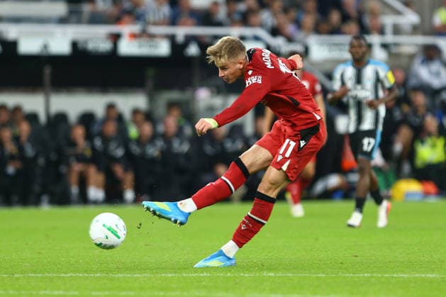 NEWCASTLE UPON TYNE, ENGLAND, AUGUST 26: Jimmy-Jay Morgan of West Bromwich Albion takes a shot during a Carabao Cup Second Round match between Newcastle United and West Bromwich Albion at St James Park on August 26, 2026 in Newcastle Upon Tyne, England. (Photo by Zach Forster Sports Press Photo) Copyright: xZachxForster SportsxPressxPhotox Sportspressphoto_SPR216579