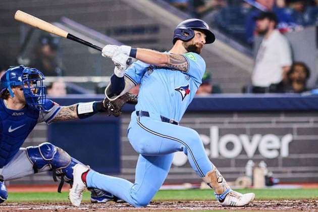 August 26, 2026, Toronto, On, Canada: Toronto Blue Jays Nathan Lukes (38) hits a three-run home run against the Kansas City Royals during fourth inning MLB, Baseball Herren, USA baseball action in Toronto, on Wednesday, Aug. 26, 2026. Canada News - August 26, 2026 - ZUMAc35_ 20260826_zaf_c35_062 Copyright: xSammyxKoganx