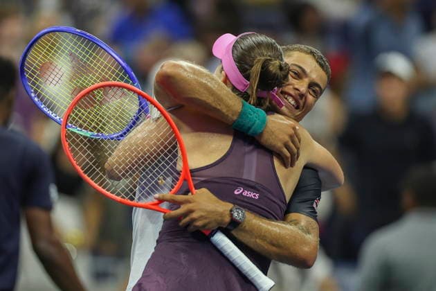 2026 US Open Mixed Doubles Championship semifinals Belinda Bencic (front) of Switzerland and Flavio Cobolli (rear) of Italy react to winning the semifinal round of the Mixed Doubles Championship against Elina Svitolina of Ukraine and Gael Monfils of France at the Arthur Ashe Stadium in the USTA Billie Jean King National Tennis Center in Flushing Meadows, New York, USA, 26 August 2026. FLUSHING MEADOWS NEW YORK UNITED STATES  Copyright: xSARAHxYENESELx