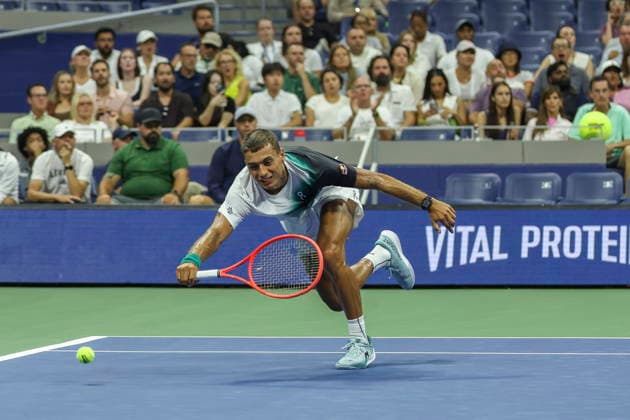 2026 US Open Mixed Doubles Championship semifinals Flavio Cobolli of Italy in action while playing with Belinda Bencic of Switzerland during the semifinal round of the Mixed Doubles Championship against Elina Svitolina of Ukraine and Gael Monfils of France at the Arthur Ashe Stadium in the USTA Billie Jean King National Tennis Center in Flushing Meadows, New York, USA, 26 August 2026. FLUSHING MEADOWS NEW YORK UNITED STATES  Copyright: xSARAHxYENESELx