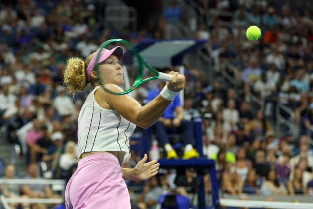 2026 US Open Mixed Doubles Championship semifinals Mirra Andreeva of Russia in action while playing with Andrey Rublev of Russia during the semifinal round of the Mixed Doubles Championship against Karolina Muchova and Jakub Mensik of Czechia at the Arthur Ashe Stadium in the USTA Billie Jean King National Tennis Center in Flushing Meadows, New York, USA, 26 August 2026. FLUSHING MEADOWS NEW YORK UNITED STATES  Copyright: xSARAHxYENESELx