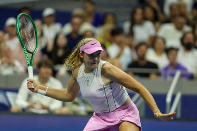 2026 US Open Mixed Doubles Championship semifinals Mirra Andreeva of Russia in action while playing with Andrey Rublev of Russia during the semifinal round of the Mixed Doubles Championship against Karolina Muchova and Jakub Mensik of Czechia at the Arthur Ashe Stadium in the USTA Billie Jean King National Tennis Center in Flushing Meadows, New York, USA, 26 August 2026. FLUSHING MEADOWS NEW YORK UNITED STATES  Copyright: xSARAHxYENESELx