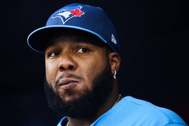 August 26, 2026, Toronto, On, Canada: Toronto Blue Jays Vladimir Guerrero Jr. (27) looks on from the dugout before MLB, Baseball Herren, USA baseball action against the Kansas City Royals in Toronto, on Wednesday, Aug. 26, 2026. Canada News - August 26, 2026 - ZUMAc35_ 20260826_zaf_c35_085 Copyright: xSammyxKoganx