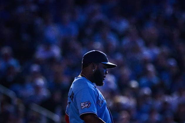 August 26, 2026, Toronto, On, Canada: Toronto Blue Jays Vladimir Guerrero Jr. (27) looks on during a pitching change in eighth inning MLB, Baseball Herren, USA baseball action against the Kansas City Royals in Toronto, on Wednesday, Aug. 26, 2026. Canada News - August 26, 2026 - ZUMAc35_ 20260826_zaf_c35_089 Copyright: xSammyxKoganx