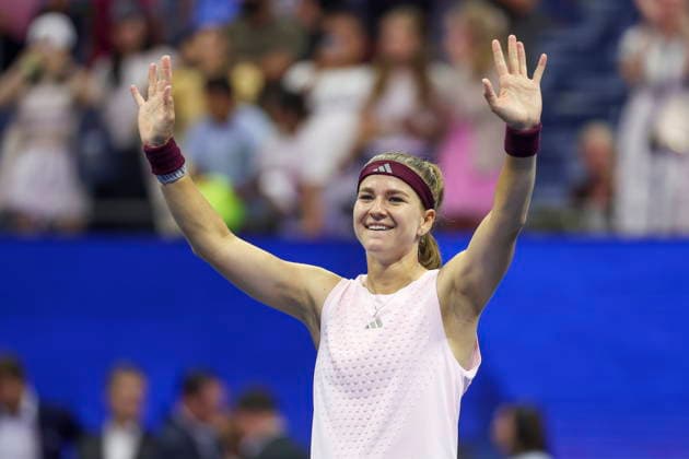 2026 US Open Mixed Doubles Championship Karolina Muchova of Czechia reacts to winning the final round of the Mixed Doubles Championship playing with Jakub Mensik of Czechia against Belinda Bencic of Switzerland and Flavio Cobolli of Italy at the Arthur Ashe Stadium in the USTA Billie Jean King National Tennis Center in Flushing Meadows, New York, USA, 26 August 2026. FLUSHING MEADOWS NEW YORK UNITED STATES  Copyright: xSARAHxYENESELx