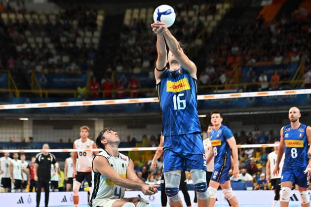 Italy v Germany - International Friendly, Länderspiel, Nationalmannschaft Match Yuri Romano of Italy spikes the ball during the international friendly match between Italy and Germany at PalaCalafiore in Reggio Calabria, Italy, on August 26, 2026. Reggio Calabria Italy  Copyright: xAndreaxRositox originalFilename:rosito-notitle260826_np5T0.jpg