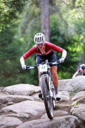 2026 UCI Mountain Bike World Championships Picture by Ed Sykes SWpix.com - 27 08 2026 - Cycling - 2026 UCI Mountain Bike World Championships - Val di Sole, Trentino, Italy - Cross-country Olympic (XCO) - Women Junior - Caroline Hede (Denmark) Copyright: x xSWpix.comx(t axPhotographyxHubxLtd)xEdxSykes SWpix.comx SWP-3030-19719