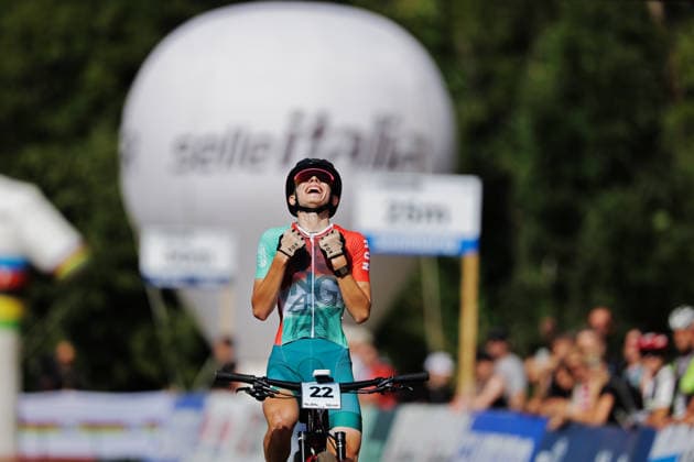 2026 UCI Mountain Bike World Championships Picture by Alex Whitehead SWpix.com - 27 08 2026 - Cycling - 2026 UCI Mountain Bike World Championships - Val di Sole, Trentino, Italy - Cross-country Olympic (XCO) - Women Junior - Nikoletta Bettina Kiss (Hungary) finishes fourth Copyright: x xSWpix.comx(t axPhotographyxHubxLtd)xAlexxWhitehead SWpix.comx SWP-3030-19749