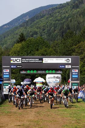 2026 UCI Mountain Bike World Championships Picture by Ed Sykes SWpix.com - 27 08 2026 - Cycling - 2026 UCI Mountain Bike World Championships - Val di Sole, Trentino, Italy - Cross-country Olympic (XCO) - Men Junior - Emilien Belzile (Canada), Connor Wright (Australia), Mathieu Ghibaudo (France), Leonardo Bernardes De Castro Filho (Brazil) Copyright: x xSWpix.comx(t axPhotographyxHubxLtd)xEdxSykes SWpix.comx SWP-3030-19821