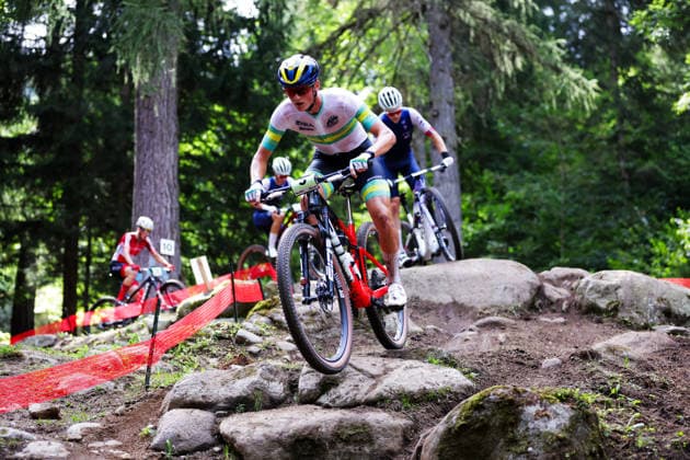 2026 UCI Mountain Bike World Championships Picture by Ed Sykes SWpix.com - 27 08 2026 - Cycling - 2026 UCI Mountain Bike World Championships - Val di Sole, Trentino, Italy - Cross-country Olympic (XCO) - Men Junior - Connor Wright (Australia) Copyright: x xSWpix.comx(t axPhotographyxHubxLtd)xEdxSykes SWpix.comx SWP-3030-19865