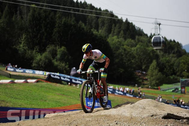 2026 UCI Mountain Bike World Championships Picture by Alex Whitehead SWpix.com - 27 08 2026 - Cycling - 2026 UCI Mountain Bike World Championships - Val di Sole, Trentino, Italy - Cross-country Olympic (XCO) - Men Junior - Connor Wright (Australia) Copyright: x xSWpix.comx(t axPhotographyxHubxLtd)xAlexxWhitehead SWpix.comx SWP-3030-19872