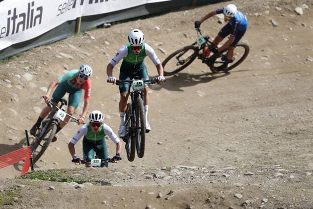 August 27, 2026, Daolasa di Commezzadura, Val di Sole Bikeland, 2026 UCI MTB World Championships Men s Junior XCO (Cross Country Olympic) Jose Emilio Rodriguez Delgado 115 MEX, Julio Cesar Ibarra Luna 111 MEX, Benedek Berencsi 93 HUN and Giovanni Bosio 45 ITA Daolasa di Commezzadura, Val di Sole Bikeland, Trento, Italy Copyright: xJustPictures.ch FrancescoxMinghettix jp-en-FrMi-MNG_0093