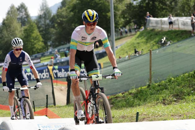 August 27, 2026, Daolasa di Commezzadura, Val di Sole Bikeland, 2026 UCI MTB World Championships Men s Junior XCO Cross Country Olympic: Connor Wright (3, AUS) and Noa Filippi (16, FRA), Daolasa di Commezzadura, Val di Sole Bikeland, Trento, Italy Copyright: xJustPictures.ch FrancescoxMinghettix jp-en-FrMi-MNG_0177