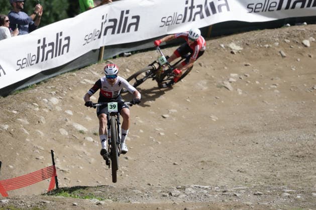 August 27, 2026, Daolasa di Commezzadura, Val di Sole Bikeland, 2026 UCI MTB World Championships, Men s Junior XCO Cross Country Olympic: Marwan Barhoumi, 39, SUI, and Michael Ortner, 31, AUT, Daolasa di Commezzadura, Val di Sole Bikeland, Trento, Italy Copyright: xJustPictures.ch FrancescoxMinghettix jp-en-FrMi-MNG_0072