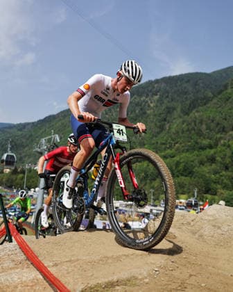 2026 UCI Mountain Bike World Championships Picture by Alex Whitehead SWpix.com - 27 08 2026 - Cycling - 2026 UCI Mountain Bike World Championships - Val di Sole, Trentino, Italy - Cross-country Olympic (XCO) - Men Junior - Arthur Limb (Great Britain) Copyright: x xSWpix.comx(t axPhotographyxHubxLtd)xAlexxWhitehead SWpix.comx SWP-3030-19889