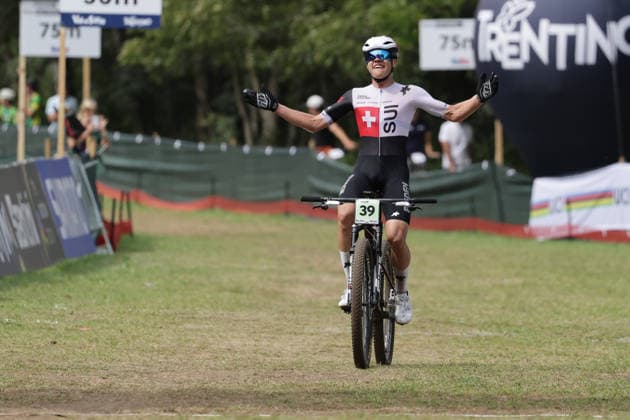 August 27, 2026, Daolasa di Commezzadura, Val di Sole Bikeland, 2026 UCI MTB World Championships—Men s Junior XCO (Cross Country Olympic)—Marwan Barhoumi (39, SUI) finishes in third place in Daolasa di Commezzadura, Val di Sole Bikeland, Trento, Italy Copyright: xJustPictures.ch FrancescoxMinghettix jp-en-FrMi-MNG_0367