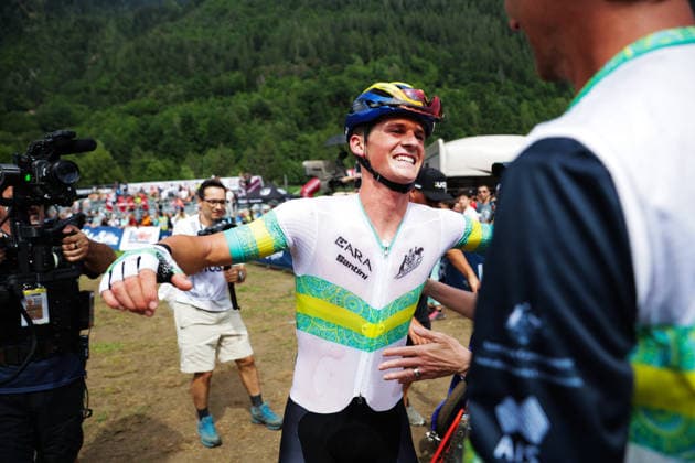 2026 UCI Mountain Bike World Championships Picture by Ed Sykes SWpix.com - 27 08 2026 - Cycling - 2026 UCI Mountain Bike World Championships - Val di Sole, Trentino, Italy - Cross-country Olympic (XCO) - Men Junior - Connor Wright (Australia) wins to become World Champion Copyright: x xSWpix.comx(t axPhotographyxHubxLtd)xEdxSykes SWpix.comx SWP-3030-19900