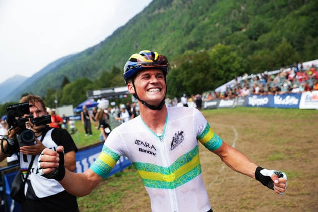 2026 UCI Mountain Bike World Championships Picture by Ed Sykes SWpix.com - 27 08 2026 - Cycling - 2026 UCI Mountain Bike World Championships - Val di Sole, Trentino, Italy - Cross-country Olympic (XCO) - Men Junior - Connor Wright (Australia) wins to become World Champion Copyright: x xSWpix.comx(t axPhotographyxHubxLtd)xEdxSykes SWpix.comx SWP-3030-19906