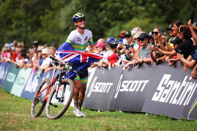 2026 UCI Mountain Bike World Championships Picture by Ed Sykes SWpix.com - 27 08 2026 - Cycling - 2026 UCI Mountain Bike World Championships - Val di Sole, Trentino, Italy - Cross-country Olympic (XCO) - Men Junior - Connor Wright (Australia) wins to become World Champion Copyright: x xSWpix.comx(t axPhotographyxHubxLtd)xEdxSykes SWpix.comx SWP-3030-19924