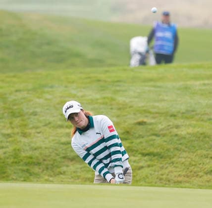 RECORD DATE NOT STATED 27th August 2026; The K Club, Straffan, County Kildare, Ireland: KPMG Womens Irish Open Golf, Round One; Leona Maguire of Ireland plays her third shot on the 11th hole PeterxFitzpatrick