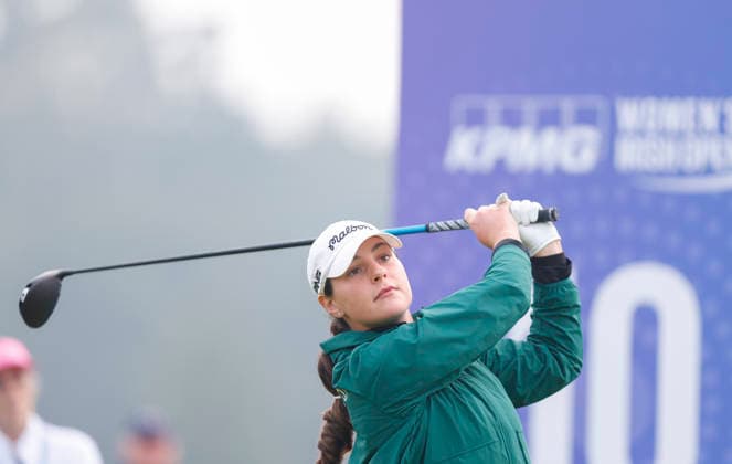 RECORD DATE NOT STATED 27th August 2026; The K Club, Straffan, County Kildare, Ireland: KPMG Womens Irish Open Golf, Round One; Darcey Harry of Wales tees off on her first hole the 10th PeterxFitzpatrick