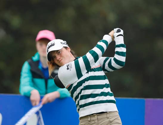 RECORD DATE NOT STATED 27th August 2026; The K Club, Straffan, County Kildare, Ireland: KPMG Womens Irish Open Golf, Round One; Leona Maguire of Ireland tees off on the 11th hole PeterxFitzpatrick
