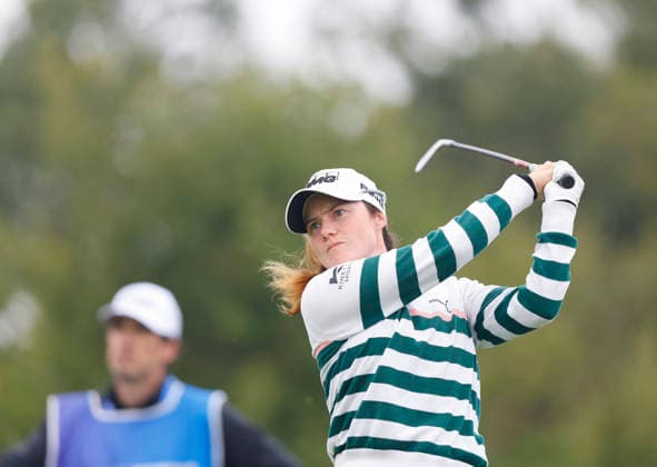RECORD DATE NOT STATED 27th August 2026; The K Club, Straffan, County Kildare, Ireland: KPMG Womens Irish Open Golf, Round One; Leona Maguire of Ireland tees off on the par 3 12th hole PeterxFitzpatrick