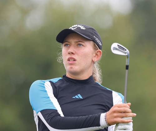 RECORD DATE NOT STATED 27th August 2026; The K Club, Straffan, County Kildare, Ireland: KPMG Womens Irish Open Golf, Round One; Olivia Costello (a) from Ireland watches her tee shot on the par 3 12th hole PeterxFitzpatrick