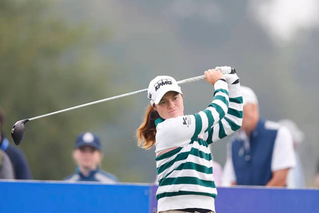 RECORD DATE NOT STATED 27th August 2026; The K Club, Straffan, County Kildare, Ireland: KPMG Womens Irish Open Golf, Round One; Leona Maguire of Ireland gets ready to tee off on her first hole the 10th PeterxFitzpatrick