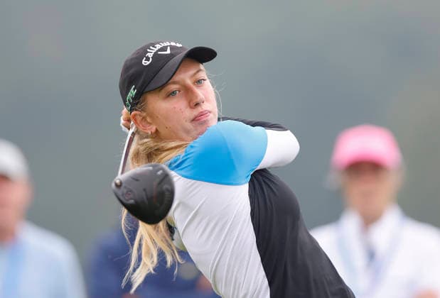 RECORD DATE NOT STATED 27th August 2026; The K Club, Straffan, County Kildare, Ireland: KPMG Womens Irish Open Golf, Round One; Olivia Costello (a) from Ireland tees off on her first hole the 10th PeterxFitzpatrick