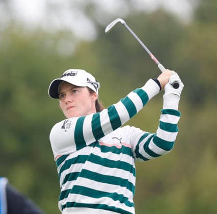 RECORD DATE NOT STATED 27th August 2026; The K Club, Straffan, County Kildare, Ireland: KPMG Womens Irish Open Golf, Round One; Leona Maguire of Ireland tees off on the par 3 12th hole PeterxFitzpatrick