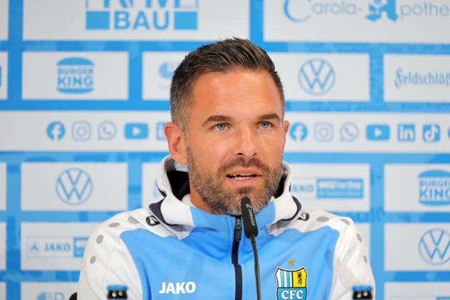 PK CFC August 27, 2026, Chemnitz, eins Stadium on Gellertstraße, CFC, Northeast Regional League, press conference ahead of the home game against FC Carl Zeiss Jena; Head Coach Benjamin Duda, Chemnitz, Saxony, Germany